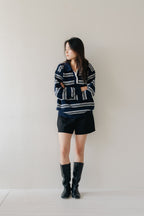 Border Knit Polo-NAVY