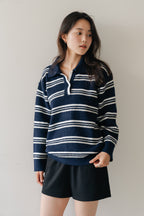 Border Knit Polo-NAVY