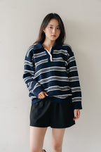 Border Knit Polo-NAVY