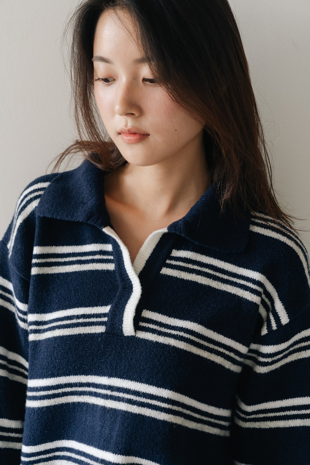 Border Knit Polo-NAVY