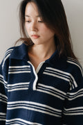 Border Knit Polo-NAVY