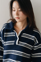 Border Knit Polo-NAVY