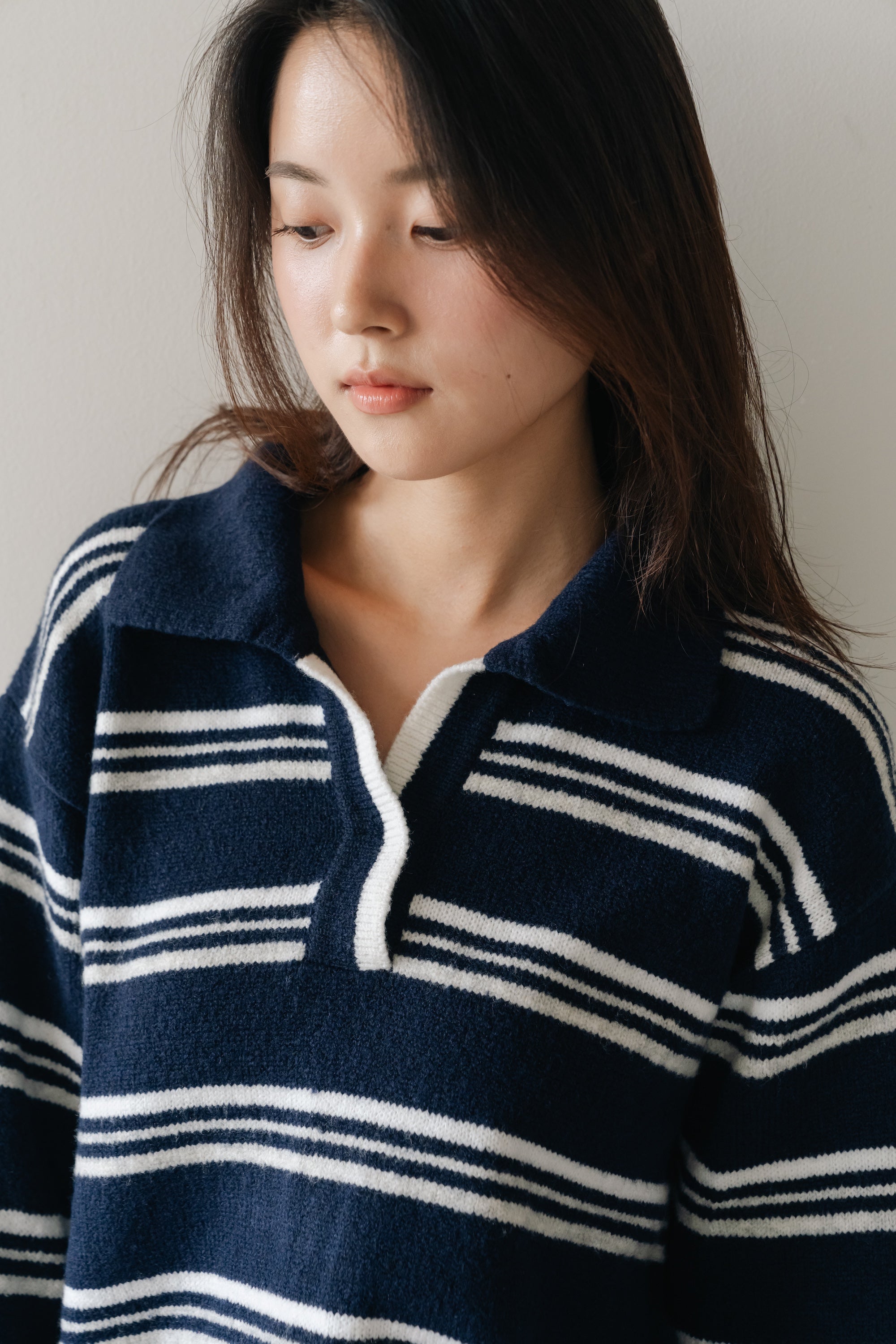 Border Knit Polo-NAVY