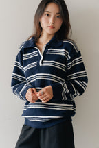 Border Knit Polo-NAVY
