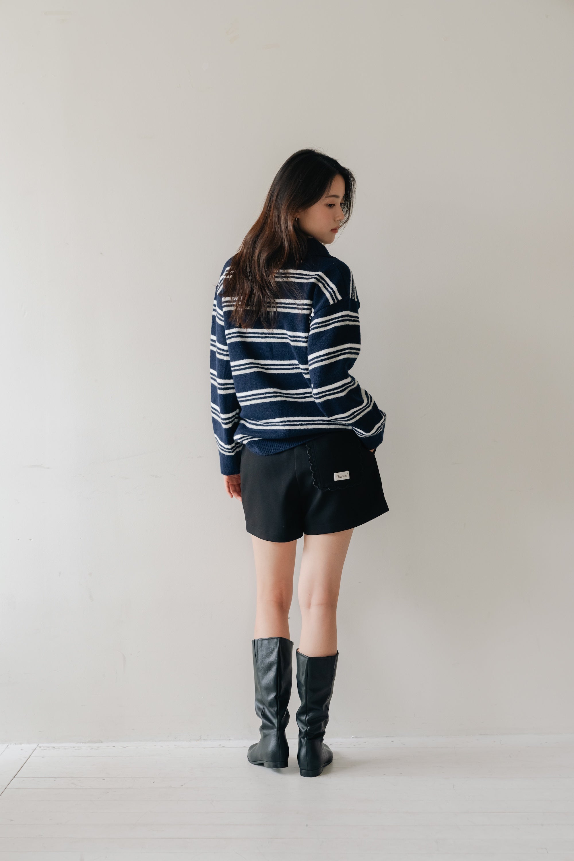 Border Knit Polo-NAVY