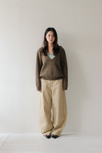 Loose fit straight pants-BEIGE