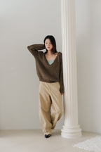 Loose fit straight pants-BEIGE