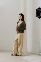 Loose fit straight pants-BEIGE