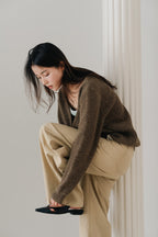 Loose fit straight pants-BEIGE