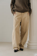 Loose fit straight pants-BEIGE