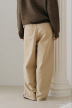 Loose fit straight pants-BEIGE