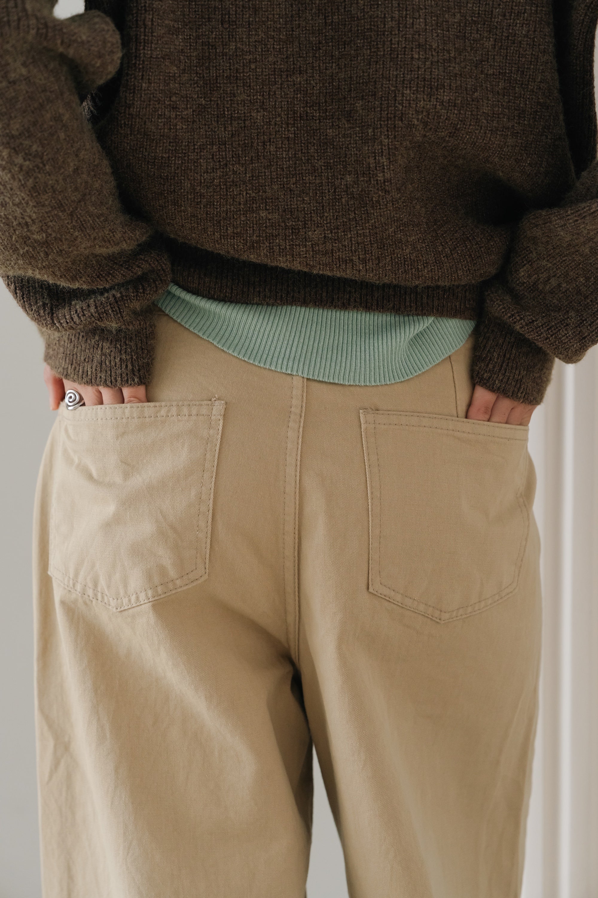 Loose fit straight pants-BEIGE