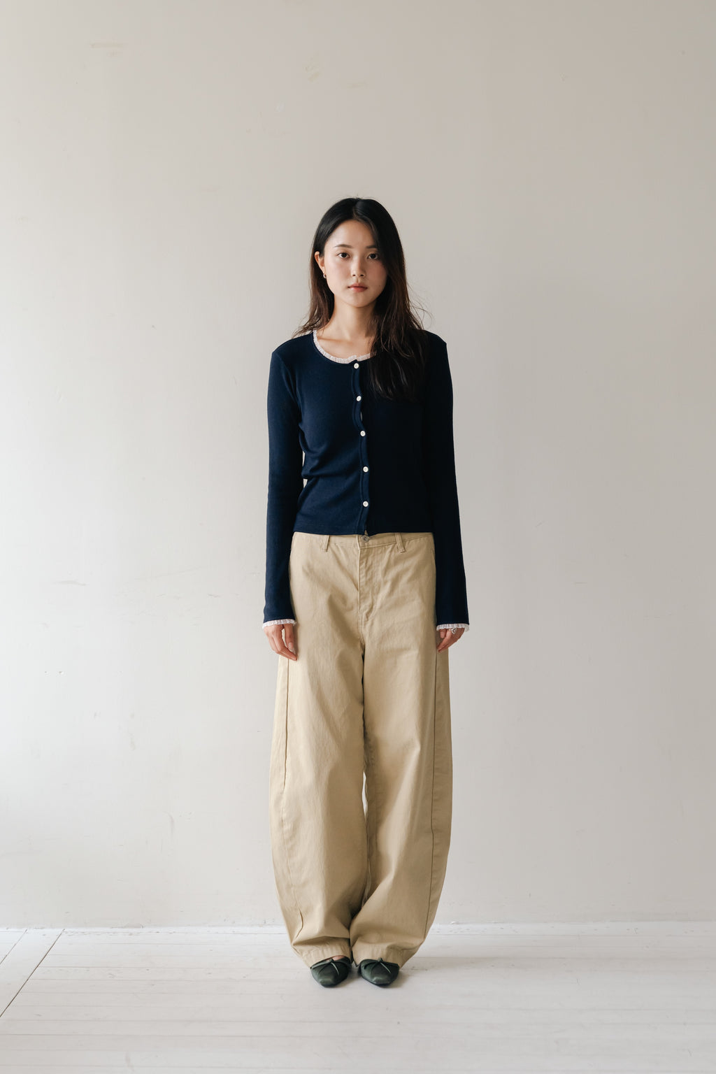 Lace frill hem cardigan-NAVY
