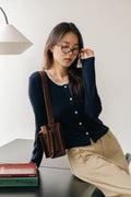 Lace frill hem cardigan-NAVY