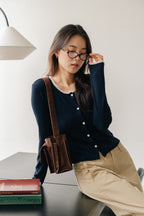 Lace frill hem cardigan-NAVY