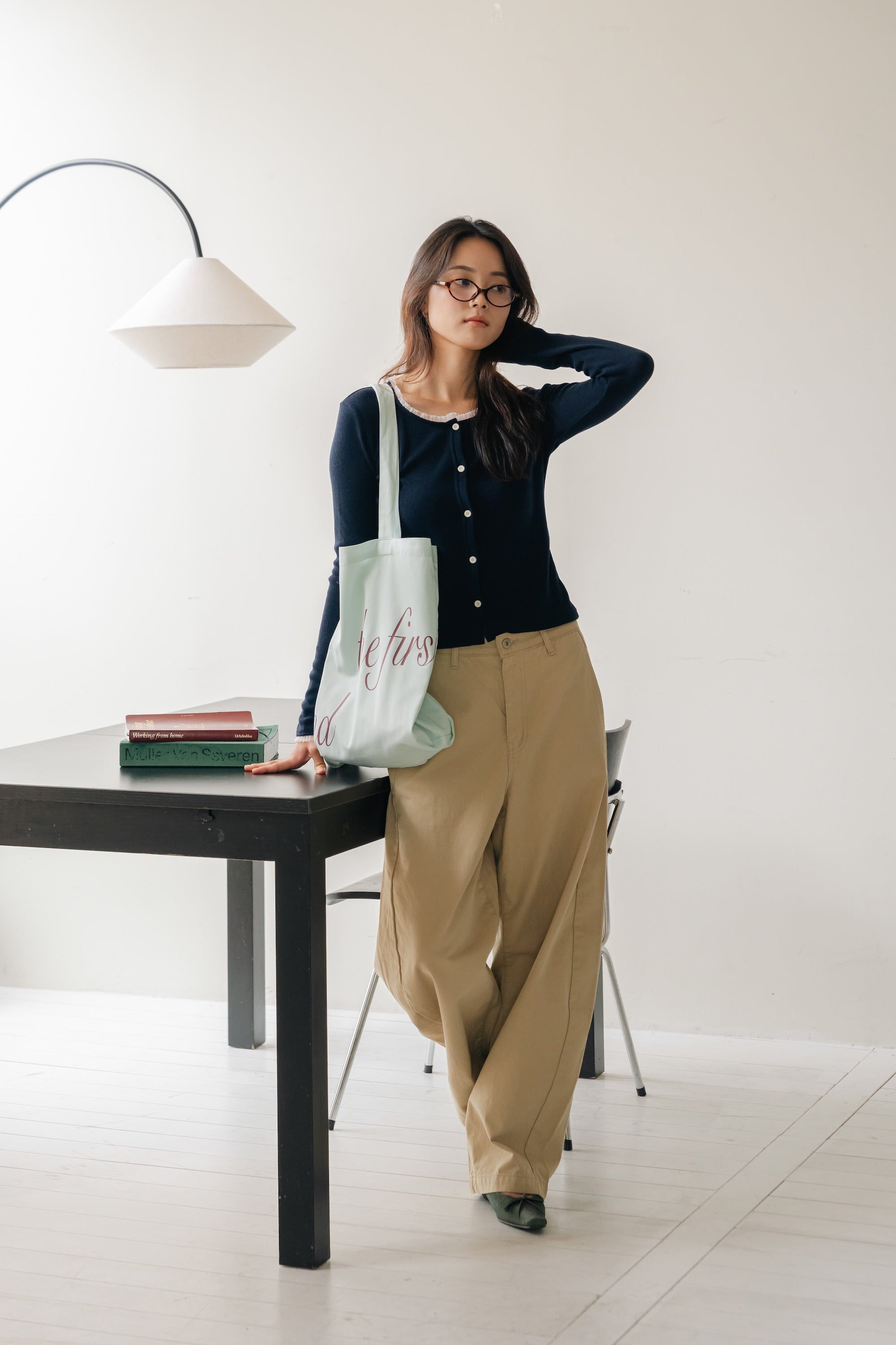 Loose fit straight pants-BEIGE