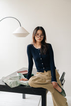 Lace frill hem cardigan-NAVY
