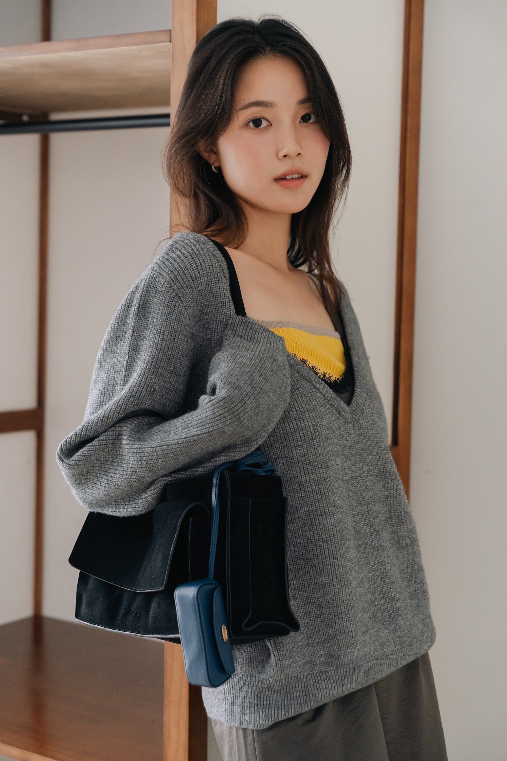 Soft Layered Knit Set-GREY