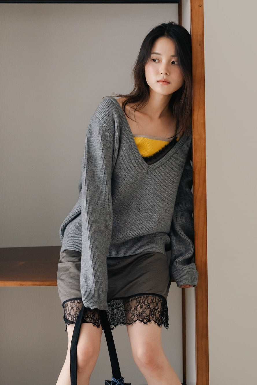 Soft Layered Knit Set-GREY