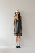 Satin lace cami one piece-CHARCOAL