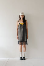 Satin lace cami one piece-CHARCOAL