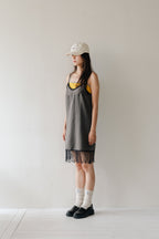 Satin lace cami one piece-CHARCOAL