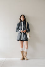 Lace Volume Coat-GREY