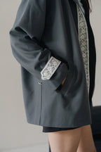 Lace Volume Coat-GREY