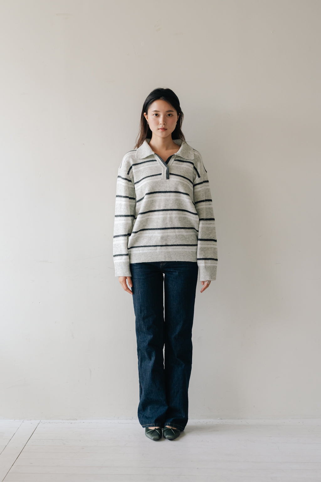 Border Knit Polo-GREY