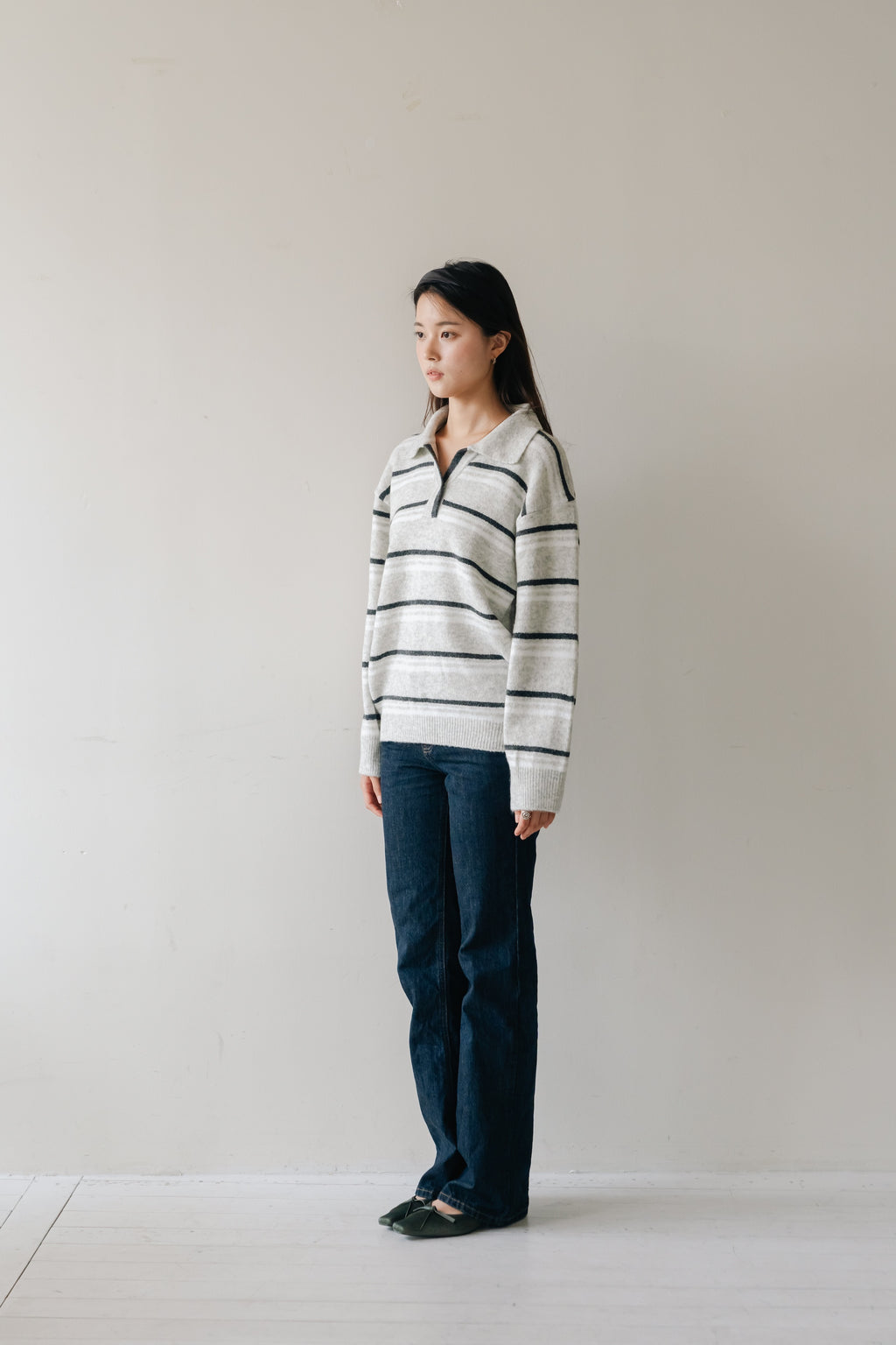 Border Knit Polo-GREY