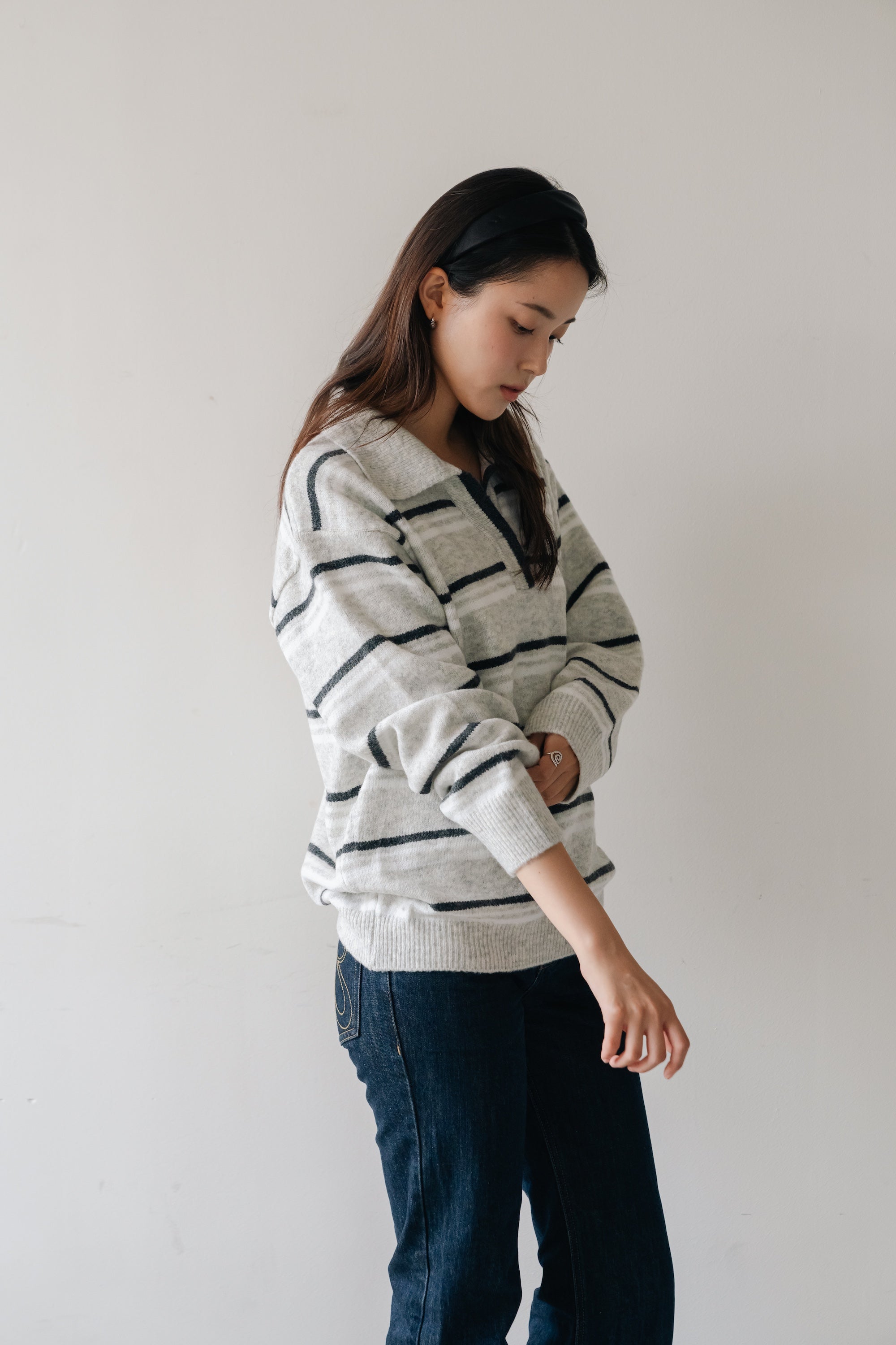 Border Knit Polo-GREY