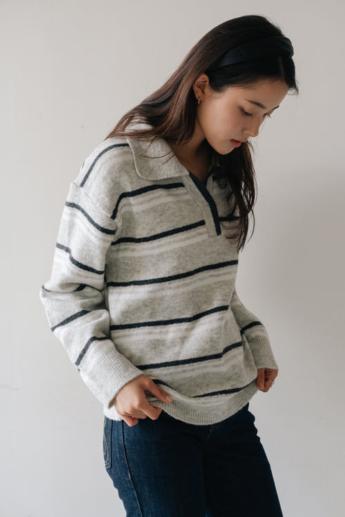 Border Knit Polo-GREY