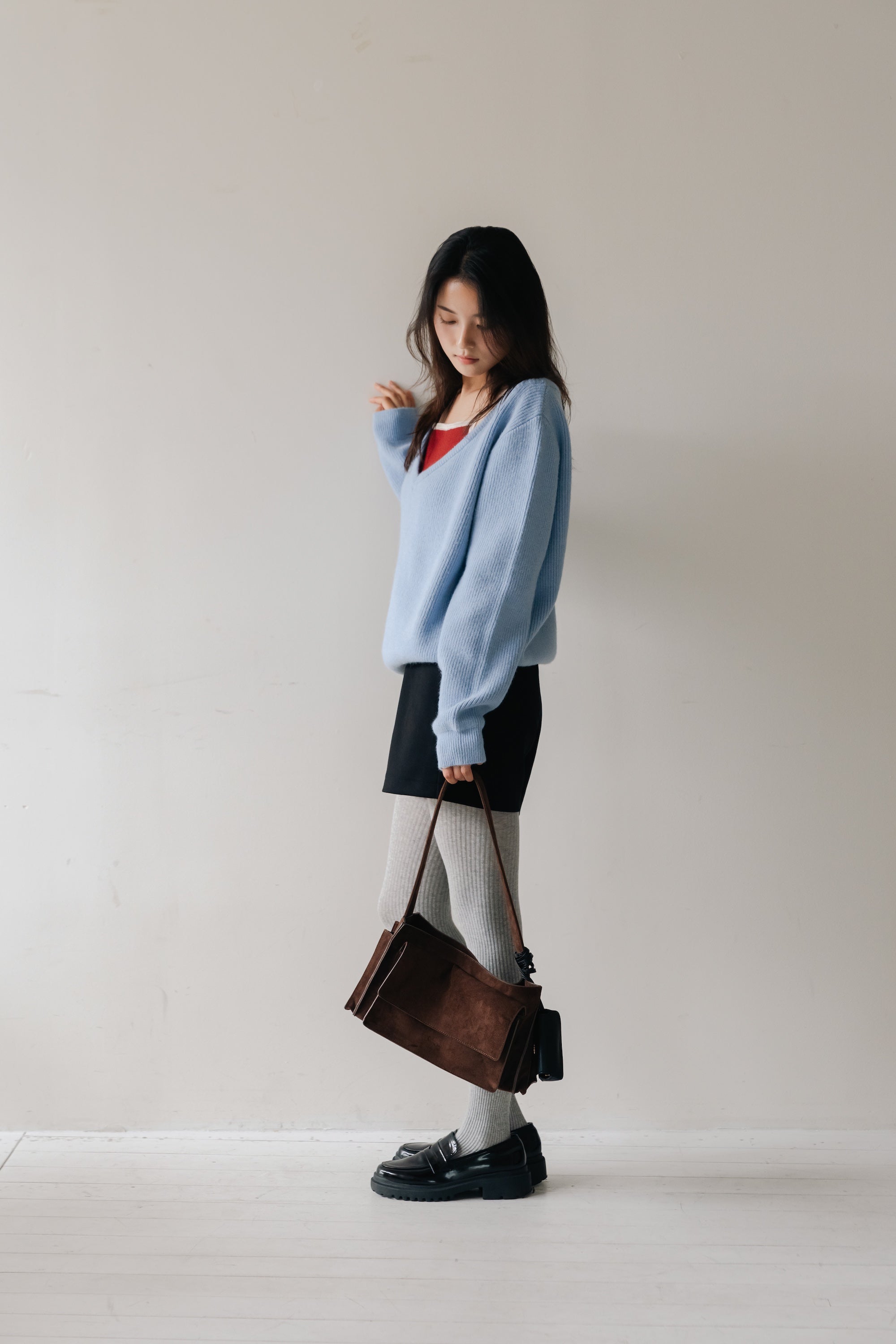 Suede Shoulder Bag-BROWN