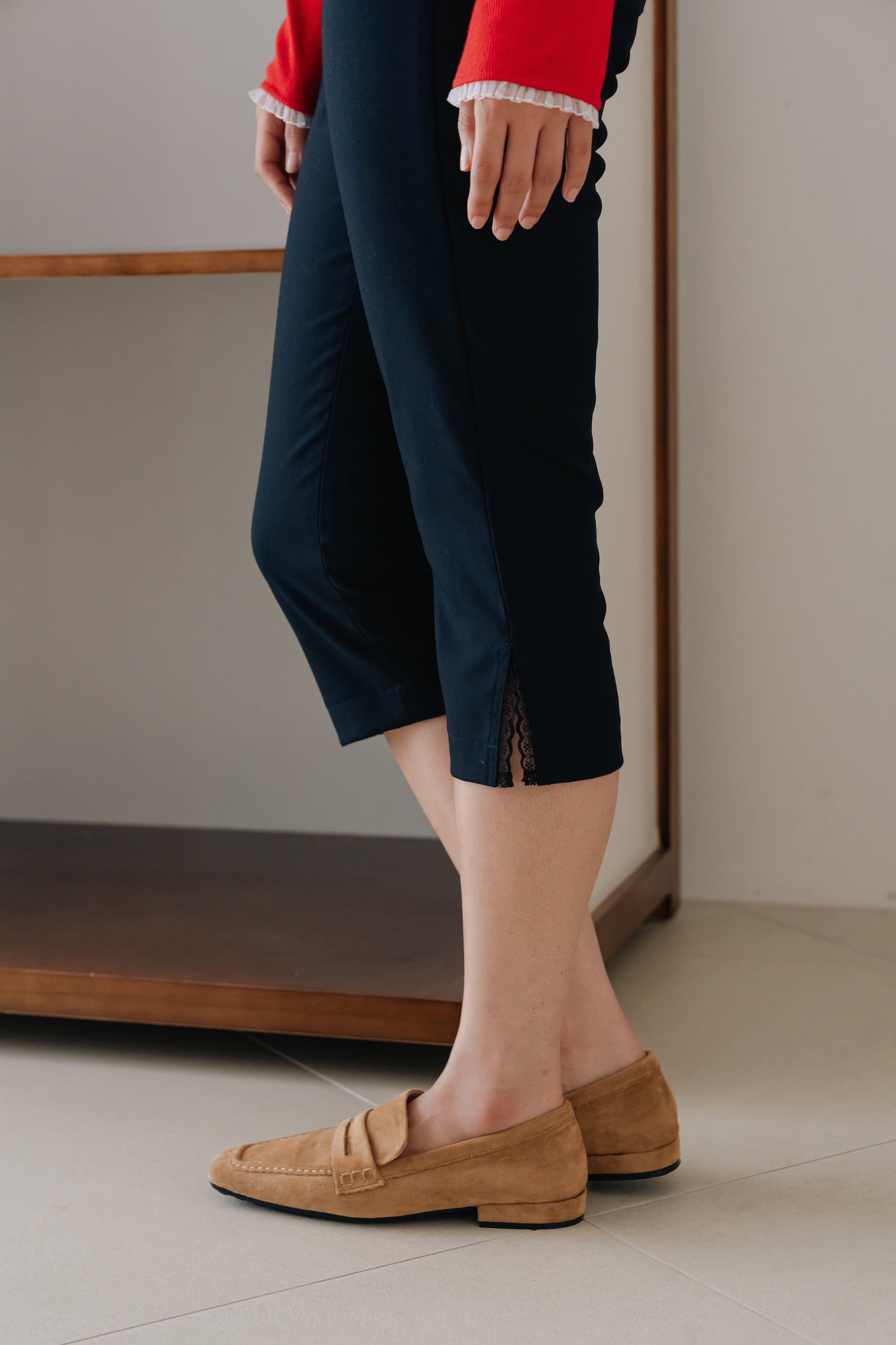 Cropped Slim Pants-NAVY