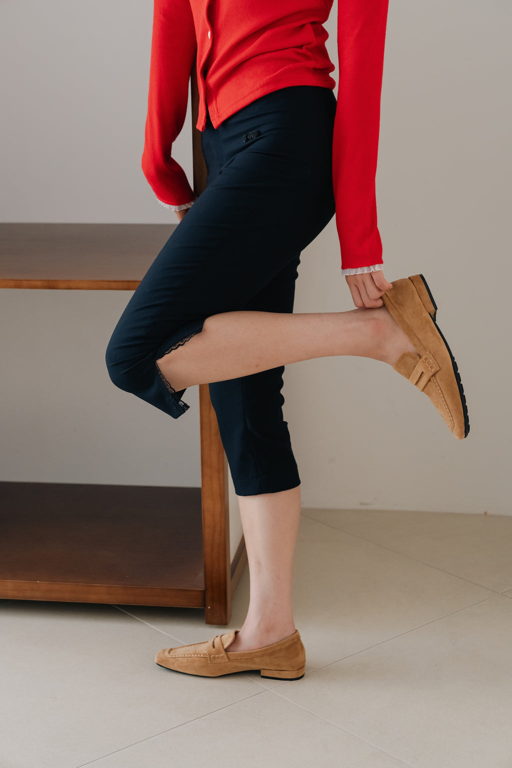 Cropped Slim Pants-NAVY