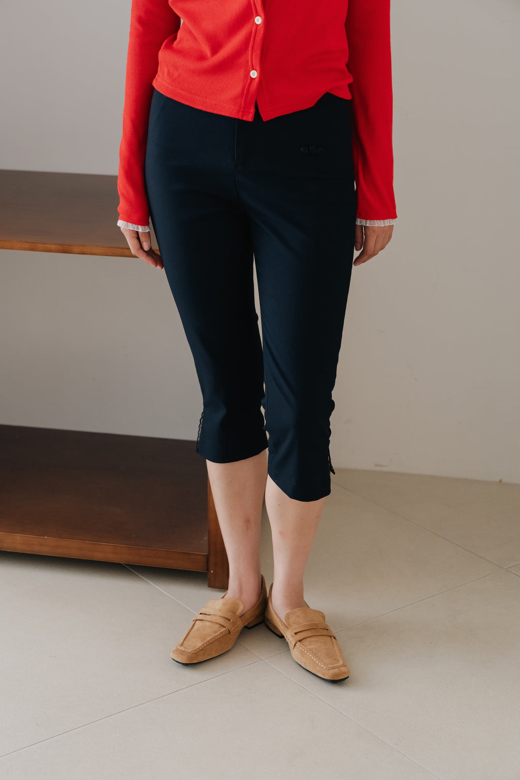 Cropped Slim Pants-NAVY