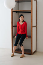 Lace frill hem cardigan-RED