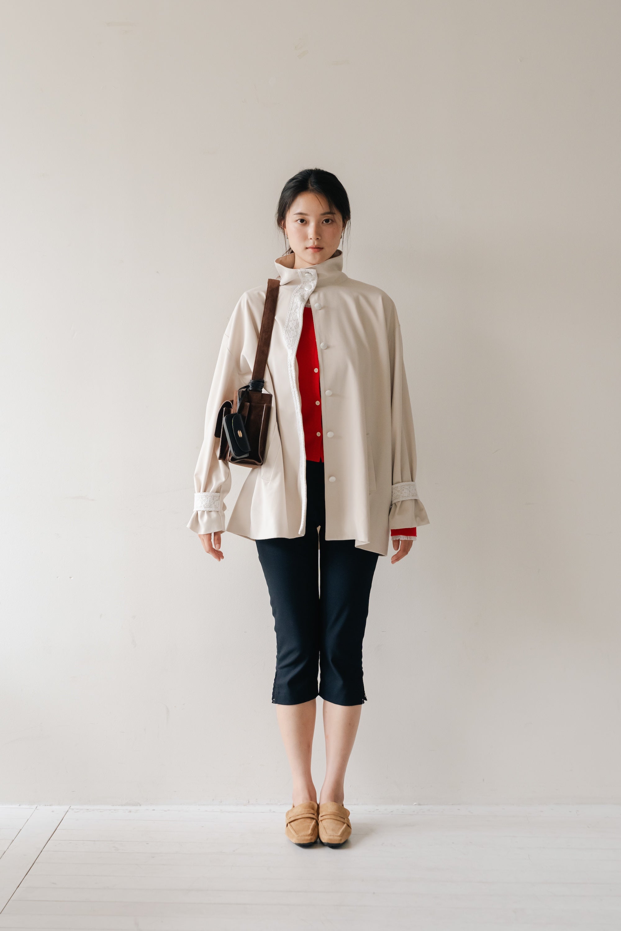 Cropped Slim Pants-NAVY