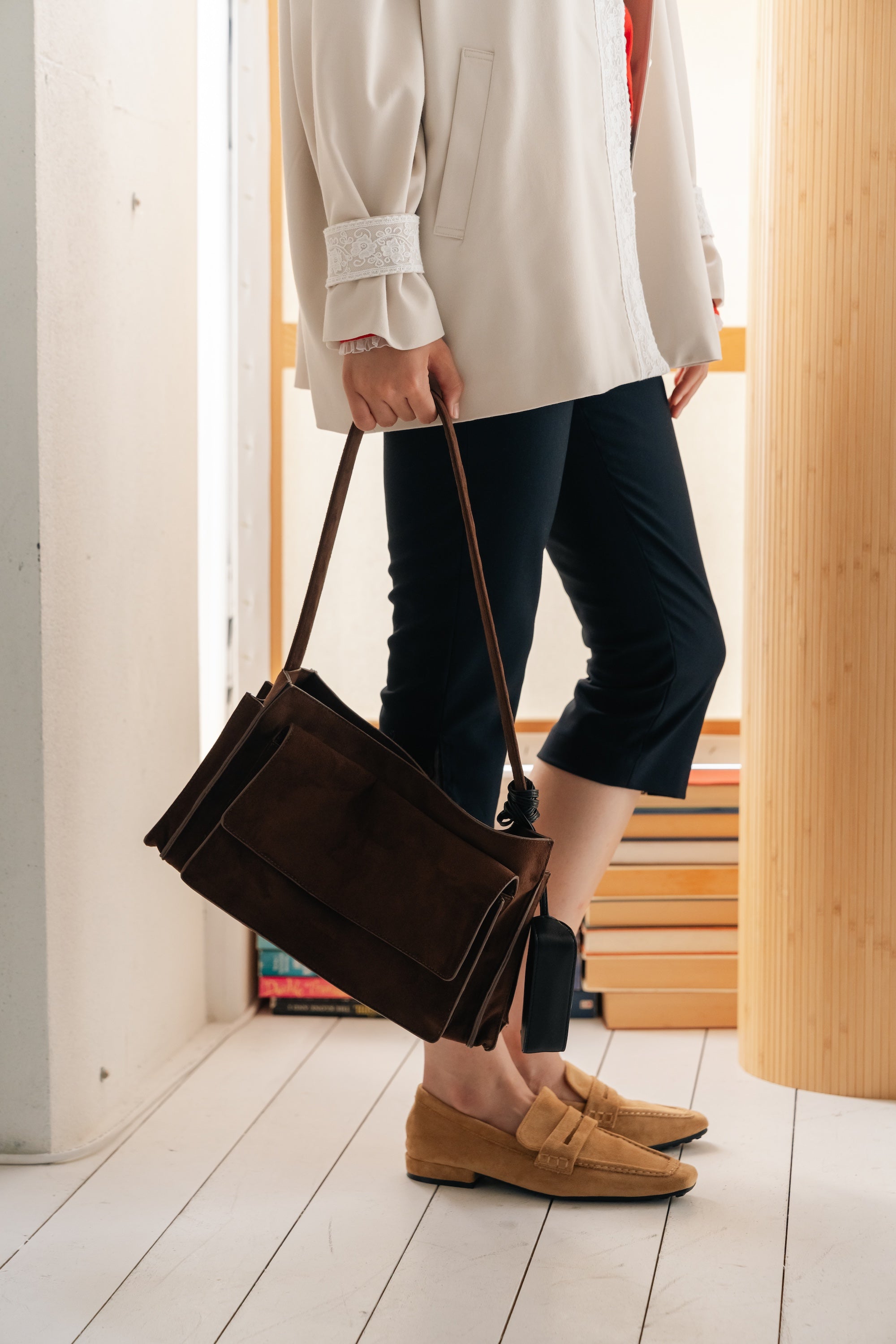 Suede Shoulder Bag-BROWN