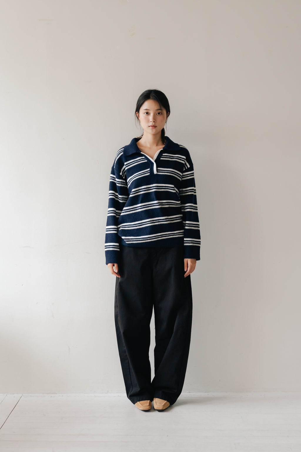 Loose fit straight pants-BLACK