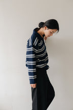 Border Knit Polo-NAVY