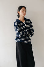 Border Knit Polo-NAVY