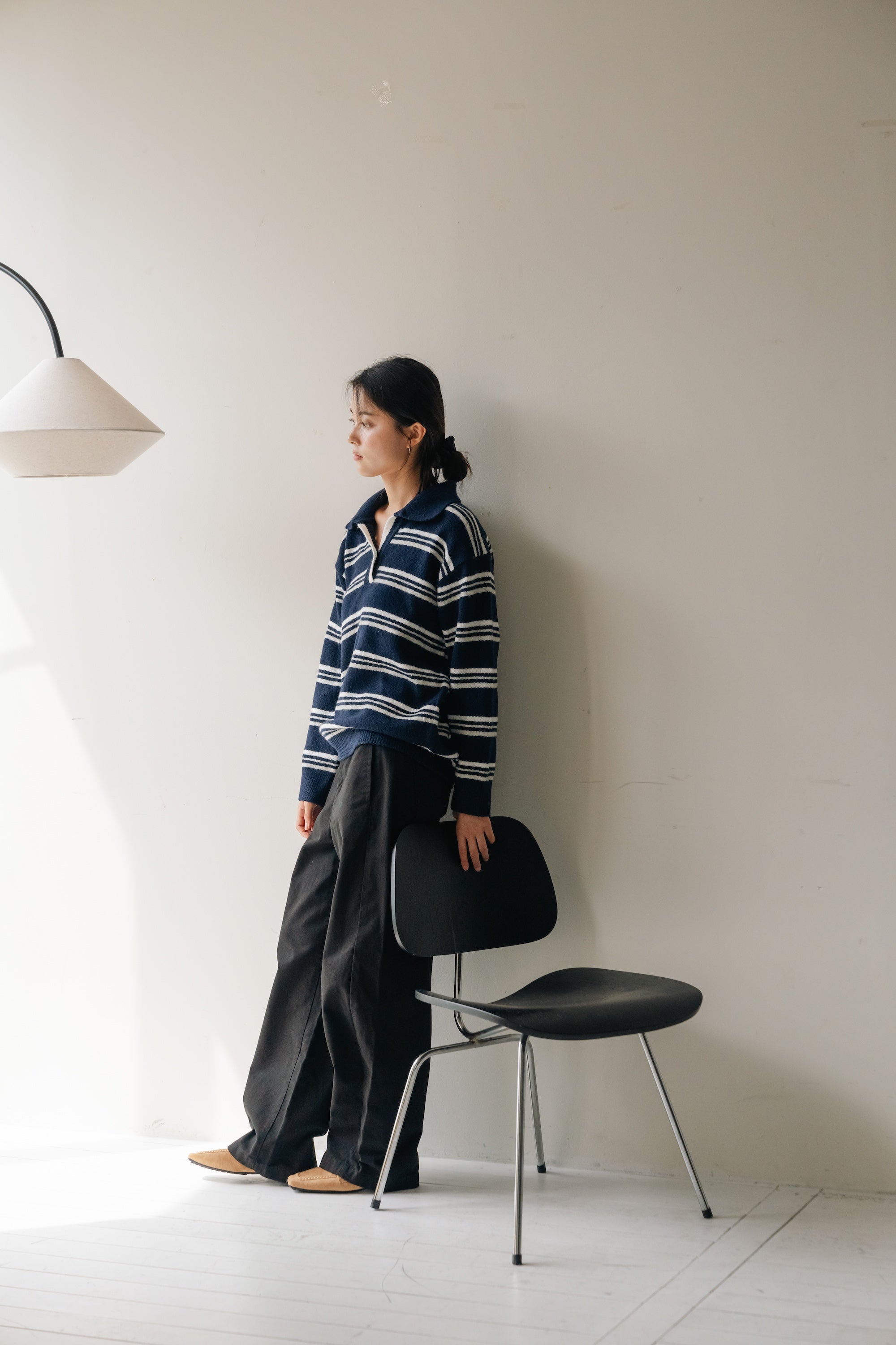 Border Knit Polo-NAVY