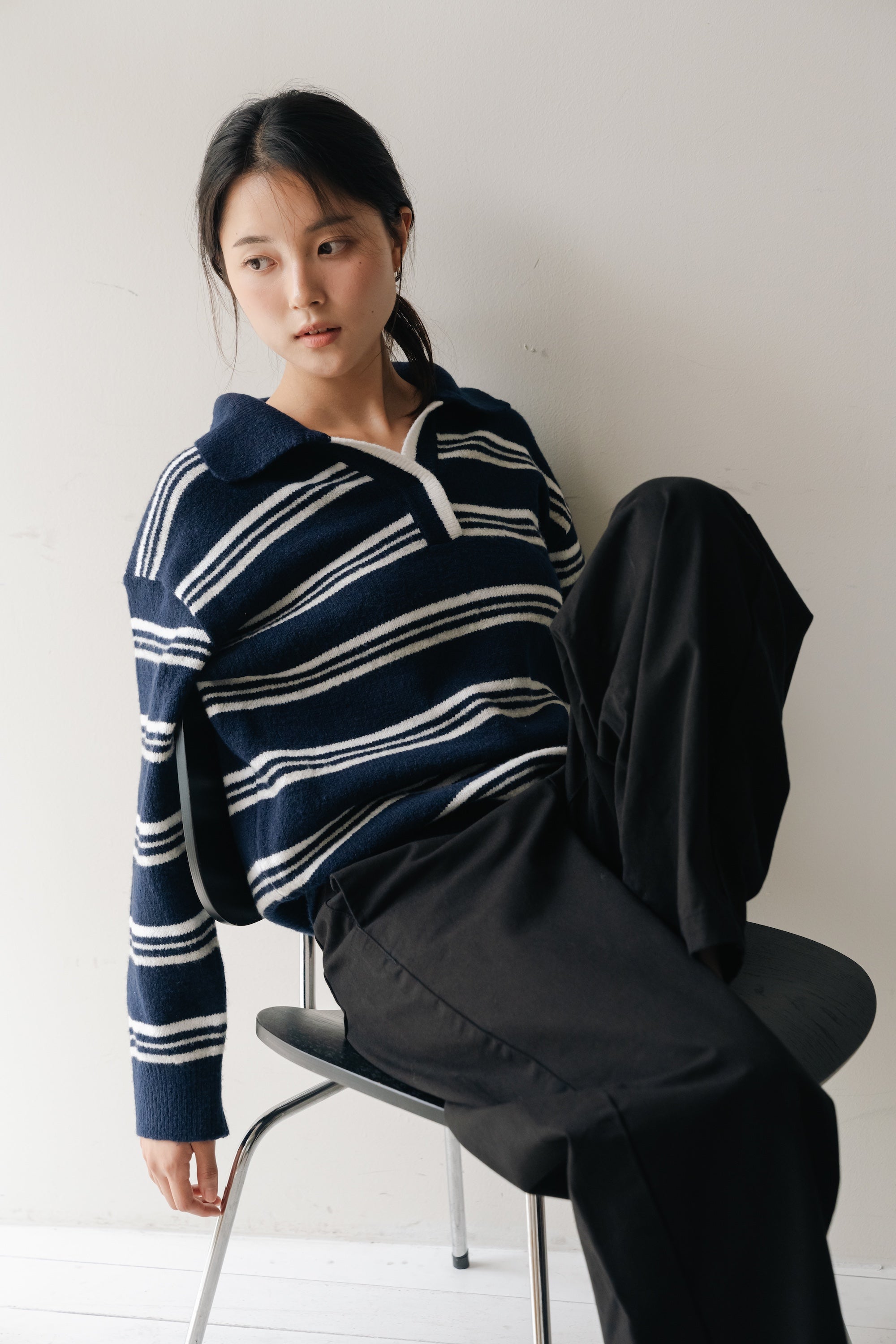 Loose fit straight pants-BLACK