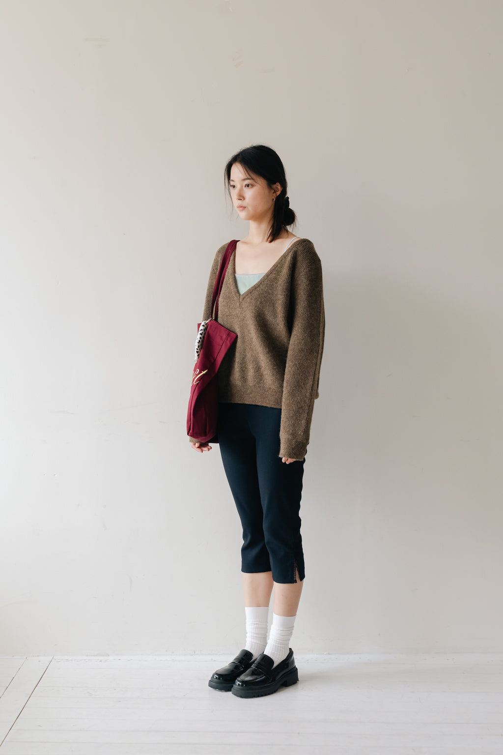 Cropped Slim Pants-NAVY