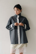 Lace Volume Coat-GREY