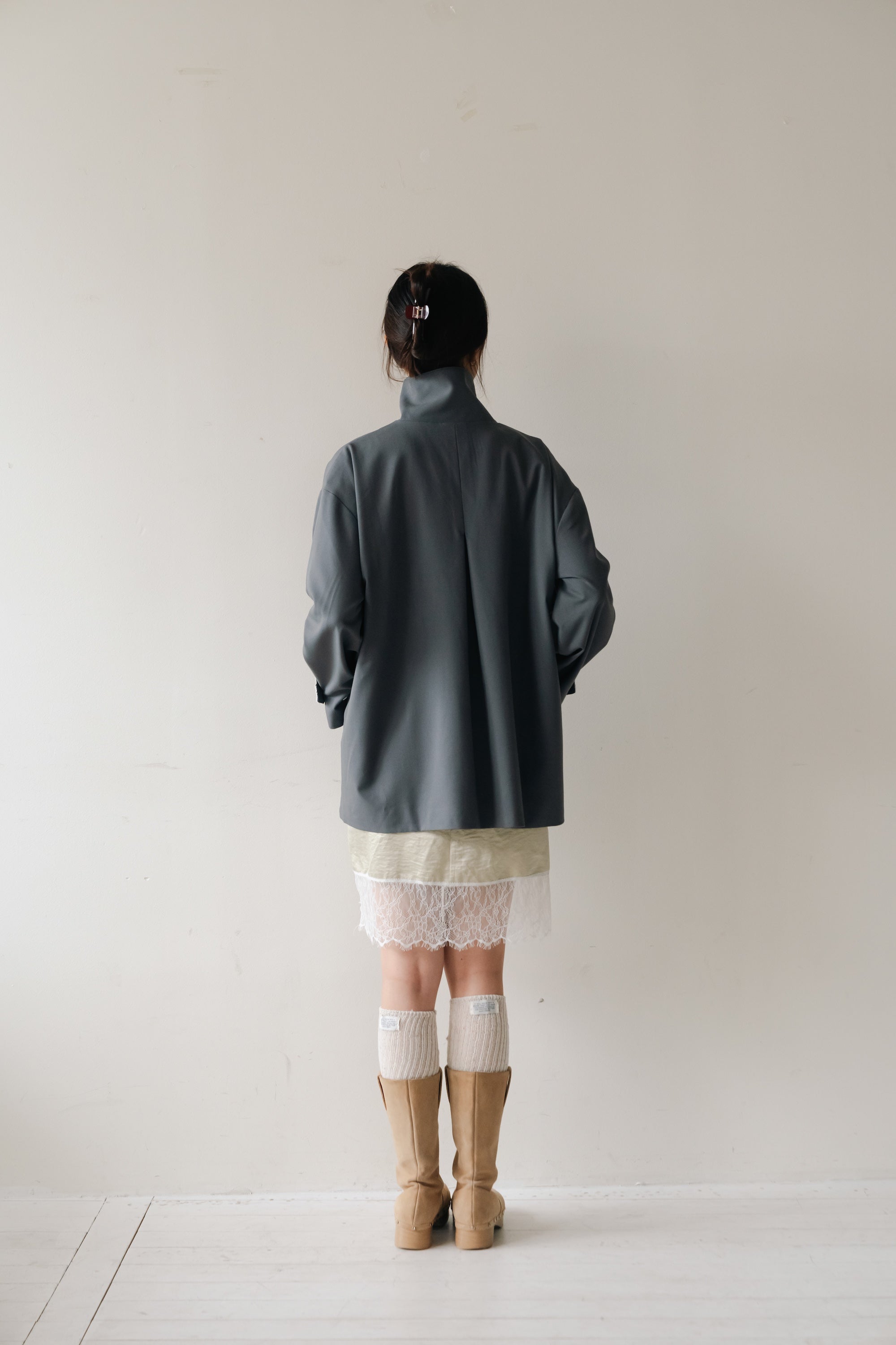 Lace Volume Coat-GREY