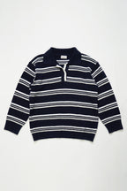 Border Knit Polo-NAVY