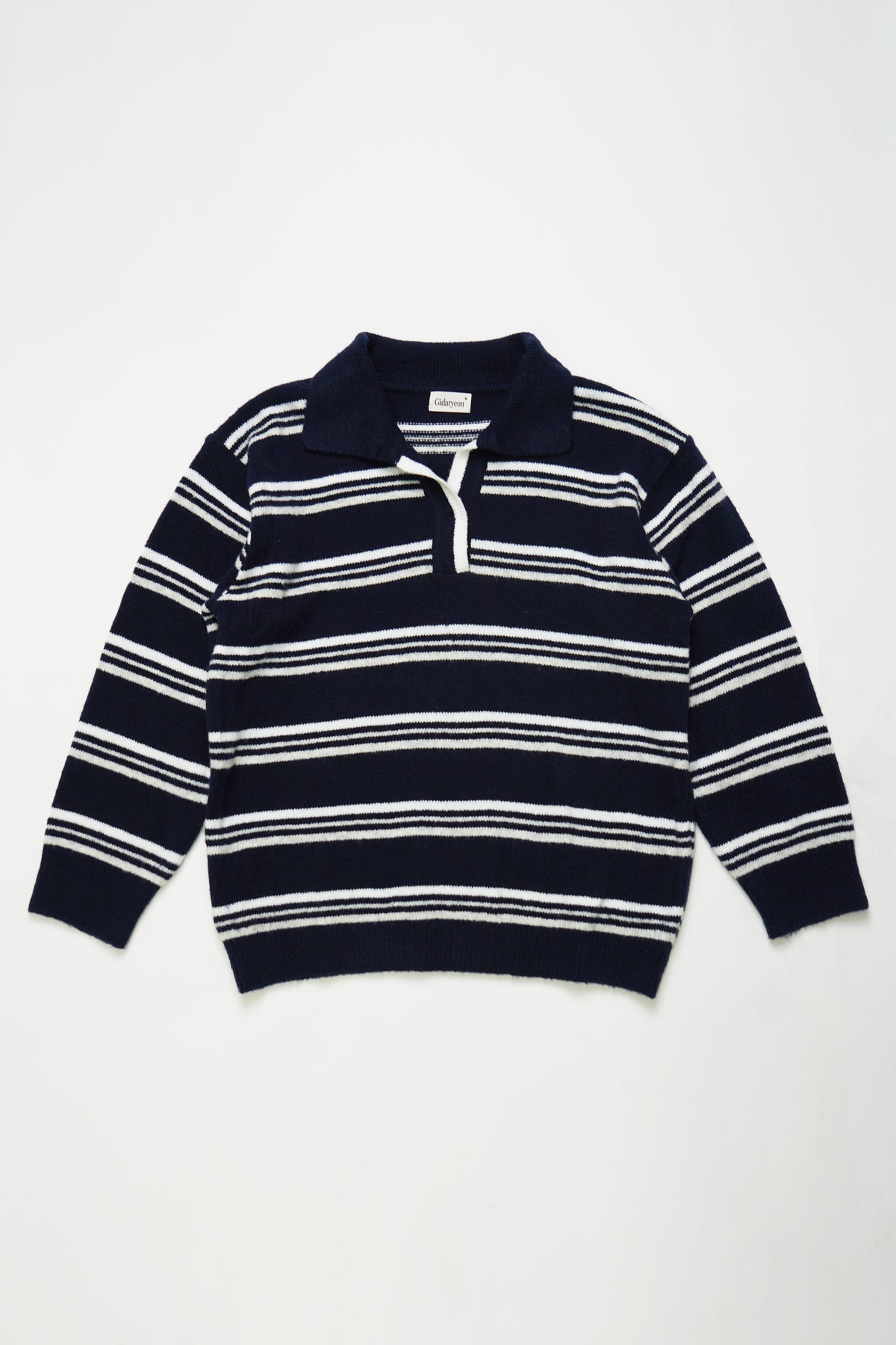 Border Knit Polo-NAVY