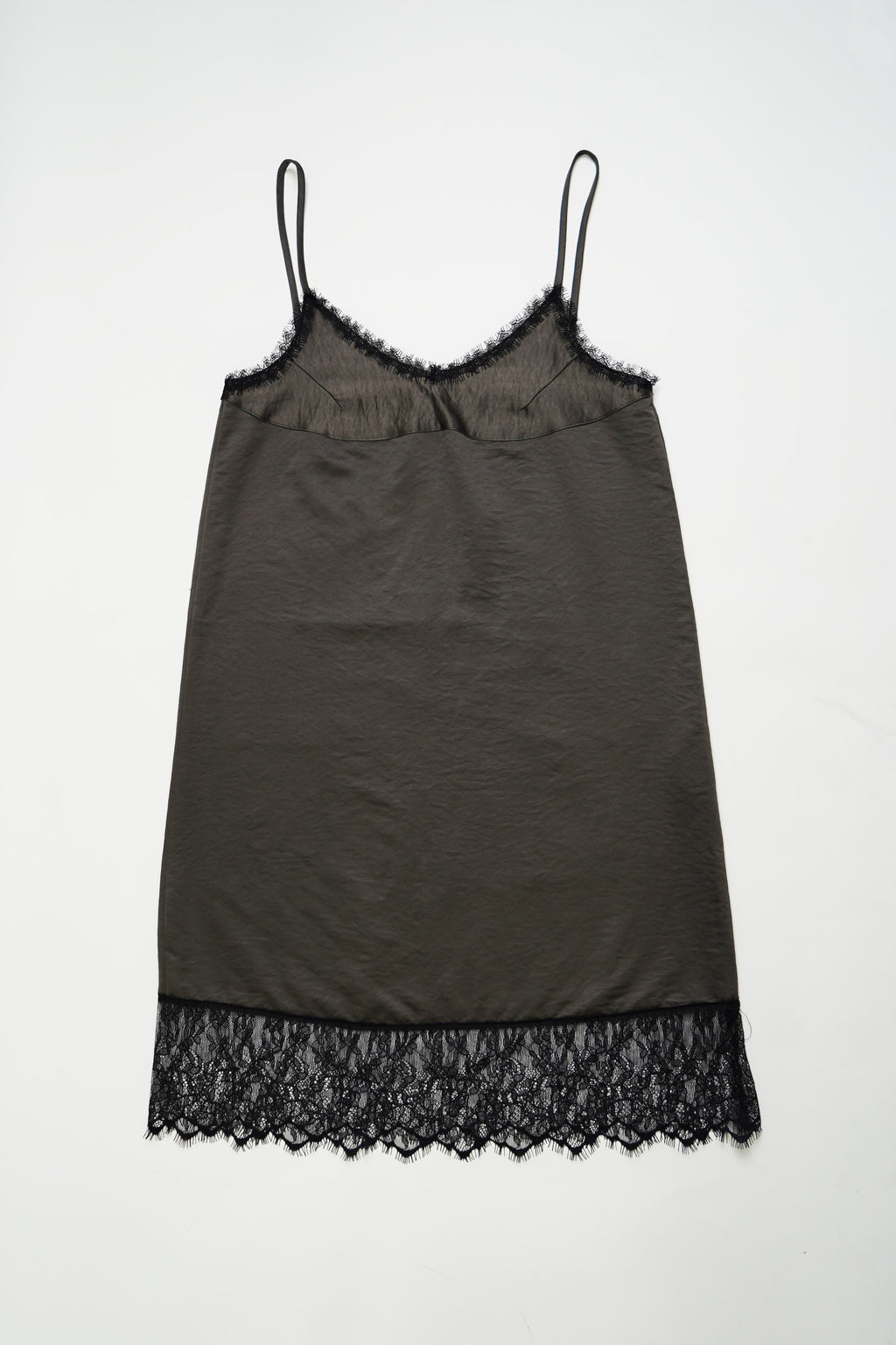 Satin lace cami one piece-CHARCOAL
